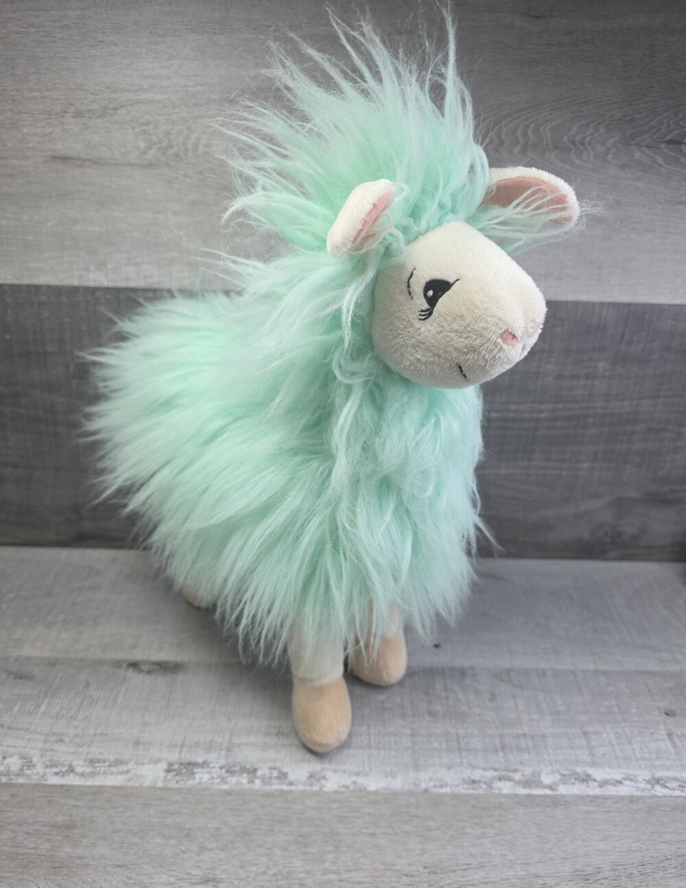 The Petting Zoo Llama Teal Aqua 16" Plush Hairy Alpaca Llama Stuffed Animal b268